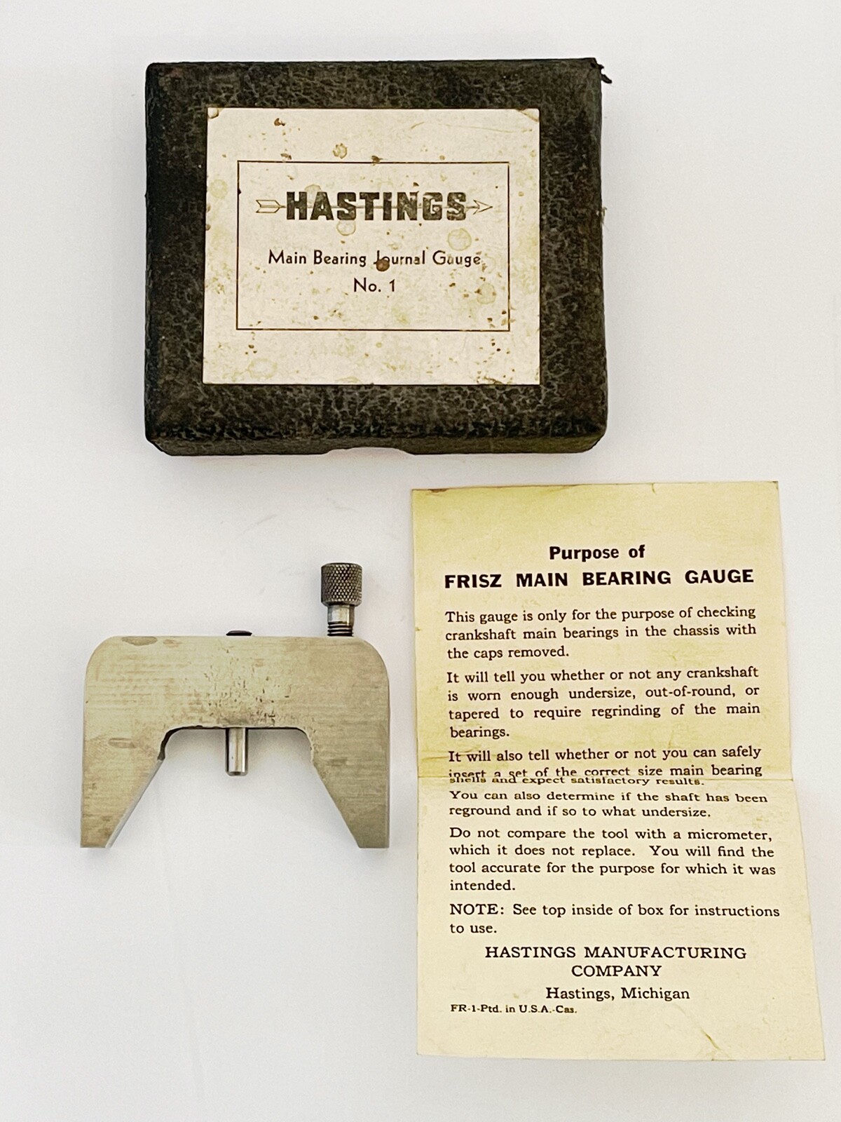 VTG Hastings Frisz Main Bearing Journal Gauge No. 1 USA Engine Bearings Gage #1
