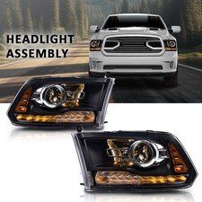 OE Style Projector Headlights for 2013-2018 Dodge Ram, Black Housing LED DRL Set picture