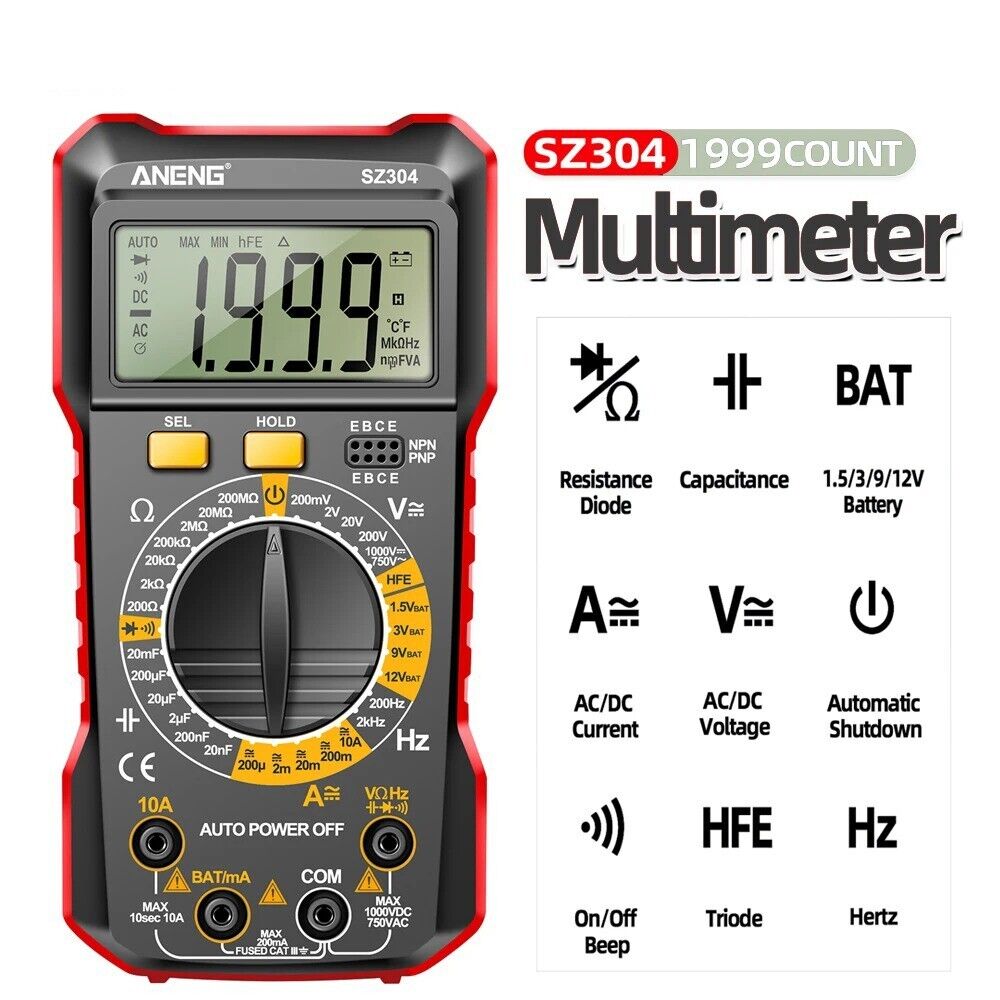 SZ304 Multifunction 1999 Counts Digital Multimeter True RMS Handheld