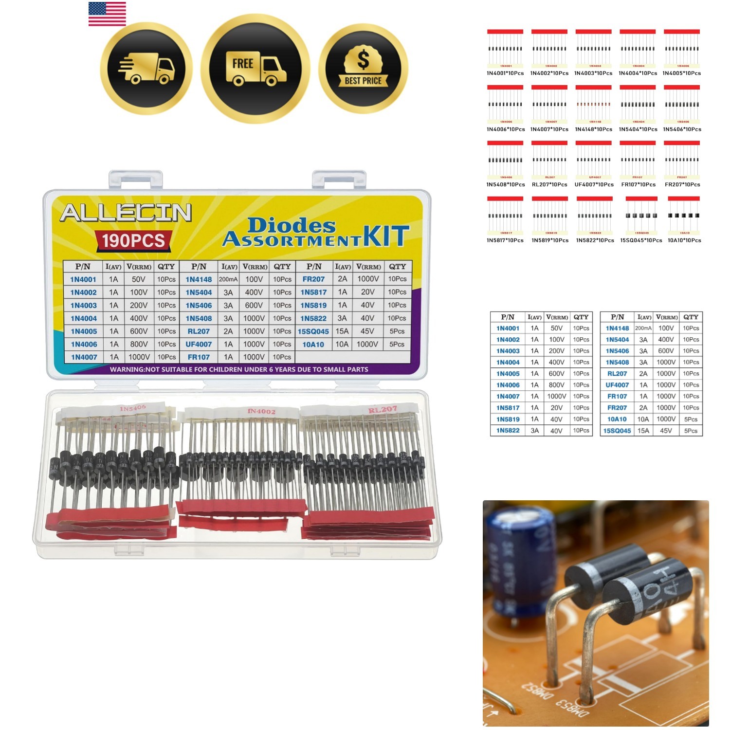 20Values 1N4001 1N4002 1N4003 1N4004 1N4005 1N4006 1N4007 1N4148 1N5404 1N540...