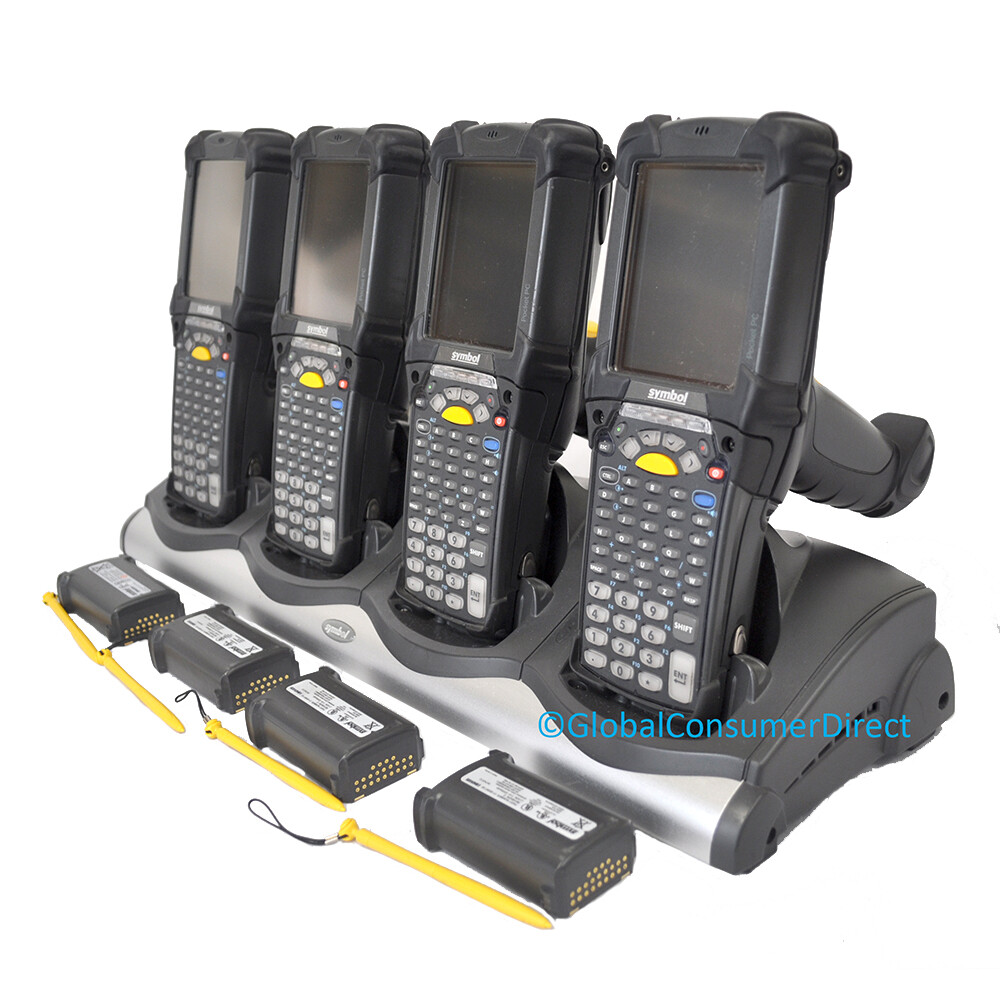 LOT OF 4x Zebra MC9190-GJ0SWGQC6WR LONG RANGE 1D WM 6.5 Barcode Scanner +CRADLE