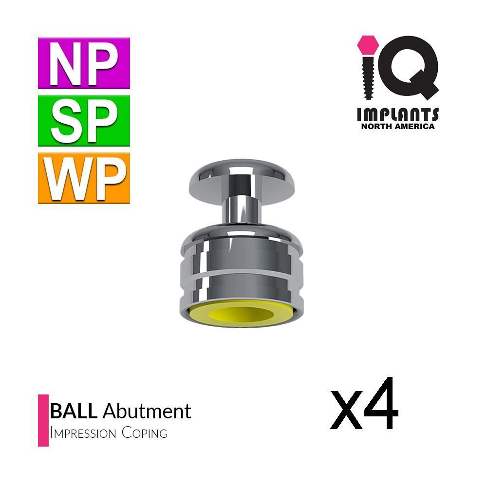 IQ USA Ball Attachment Impression Coping w/Exchangeable Cap (4-Pack)