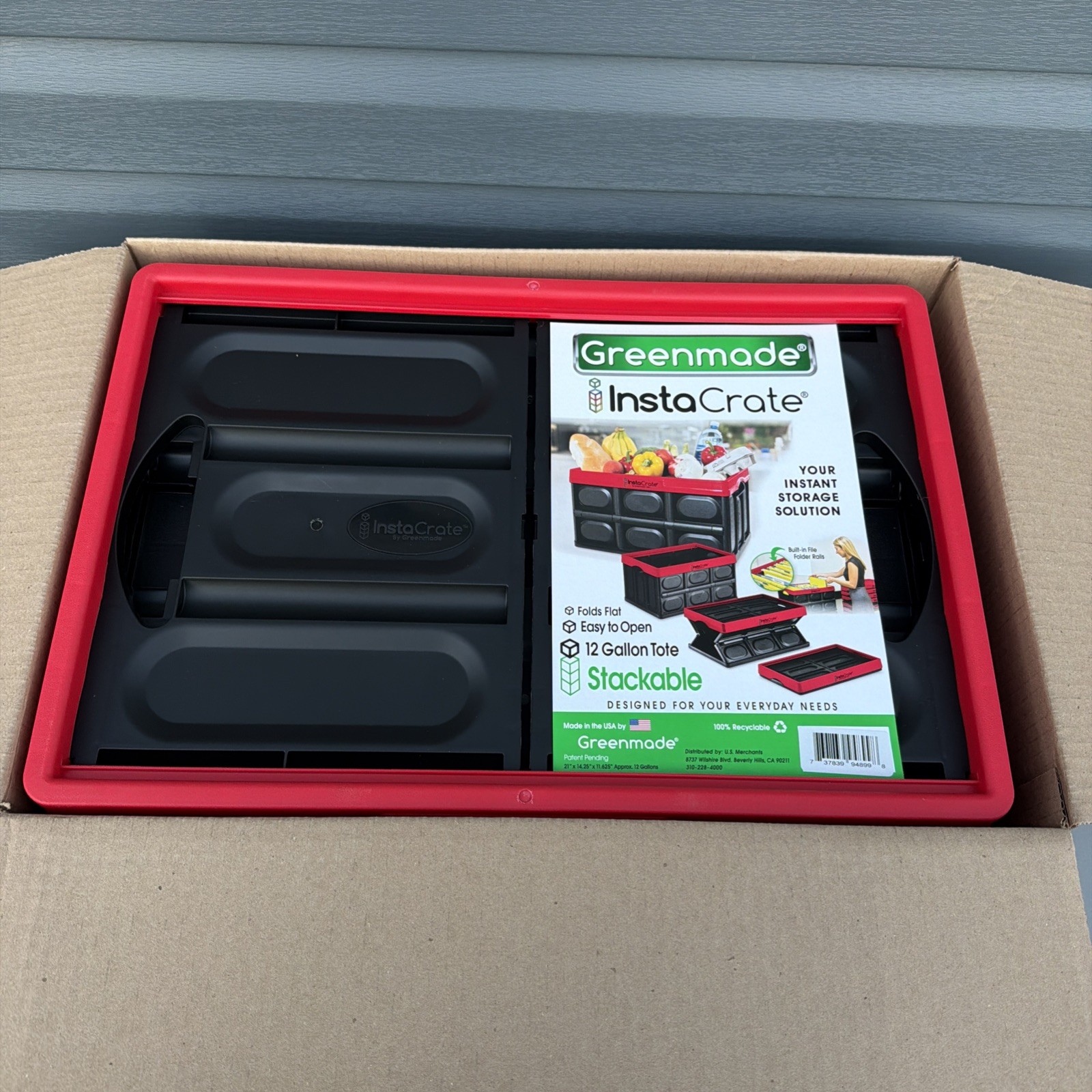 Greenmade InstaCrate 12 gal Black/Red Folding Crate Stackable (4-pack)