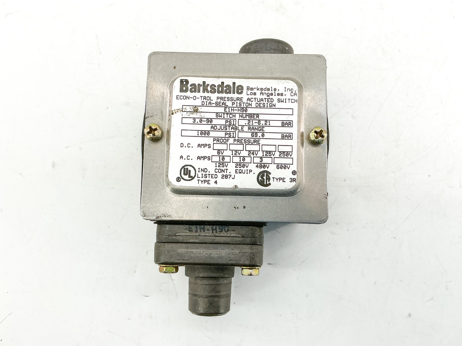 New Barksdale E1H-H90 Pressure Switch 3-90PSI 1000PSI Proof - No Box 