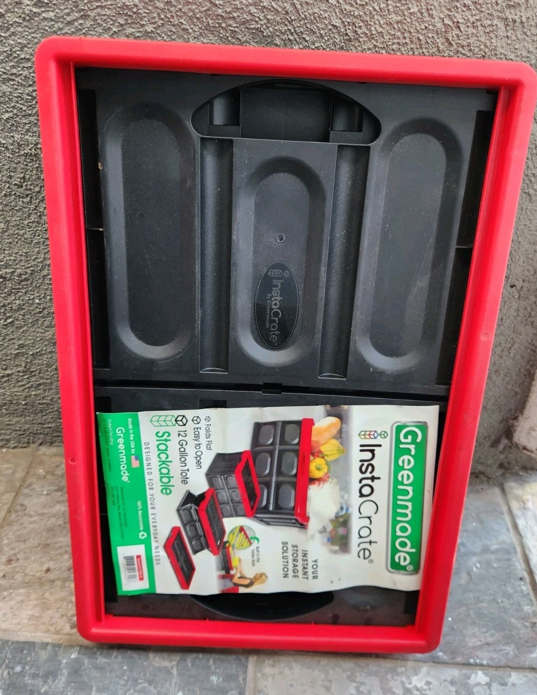 Greenmade InstaCrate 12 gal Black/Red Folding Crate Stackable