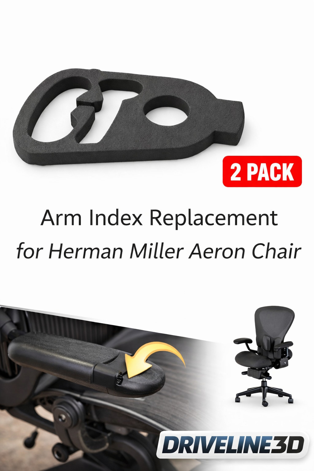 2 Pack Arm Index replacement part for Herman Miller Aeron Chair 3D Printed