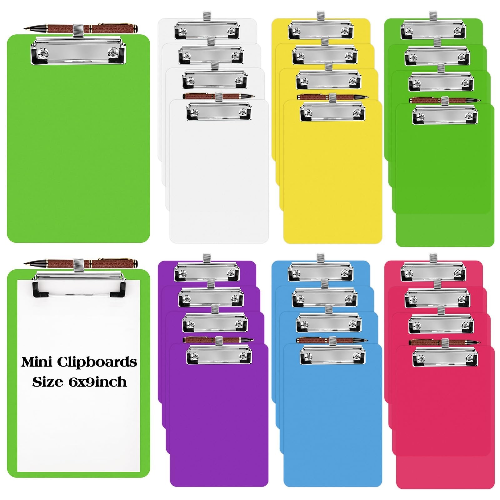 Qilery 24 Pcs Bulk Mini Clipboards with Pen Holder Clip A5 Memo Clipboard 6x9...