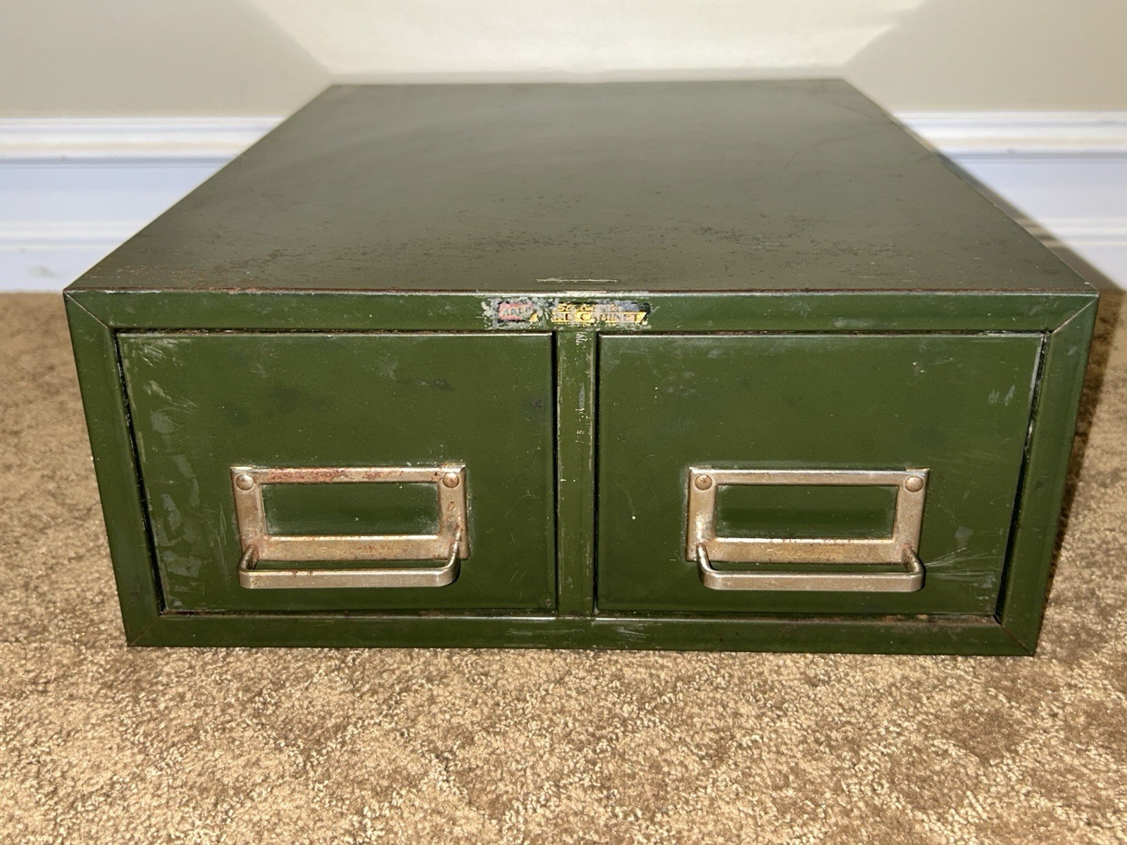 Vintage 1940s ASCO Steelmaster 2 Drawer Card Cabinet/Filing Cabinet Army Green