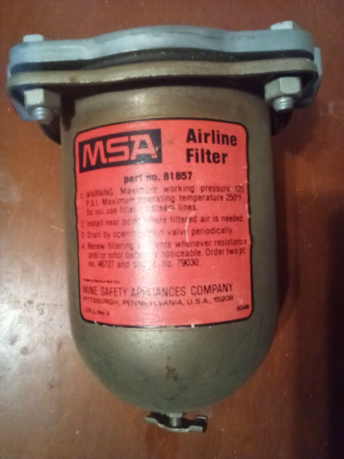 MSA MINE SAFETY APPLIANCES CO. AIRLINE FILTER 81857