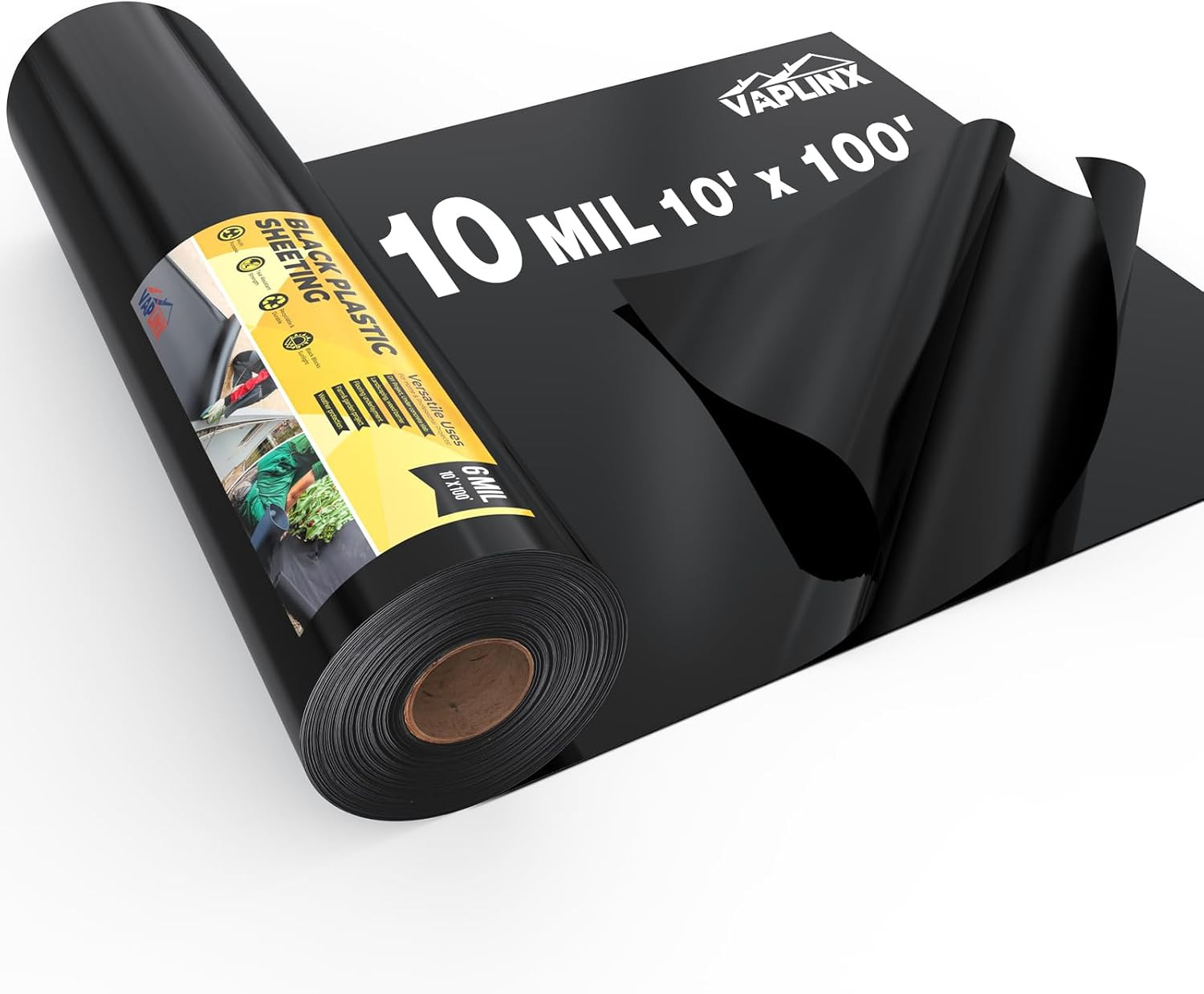 10 Mil Black Plastic Sheeting 10X100 FT – Heavy Duty Polyethylene Plastic Rolls