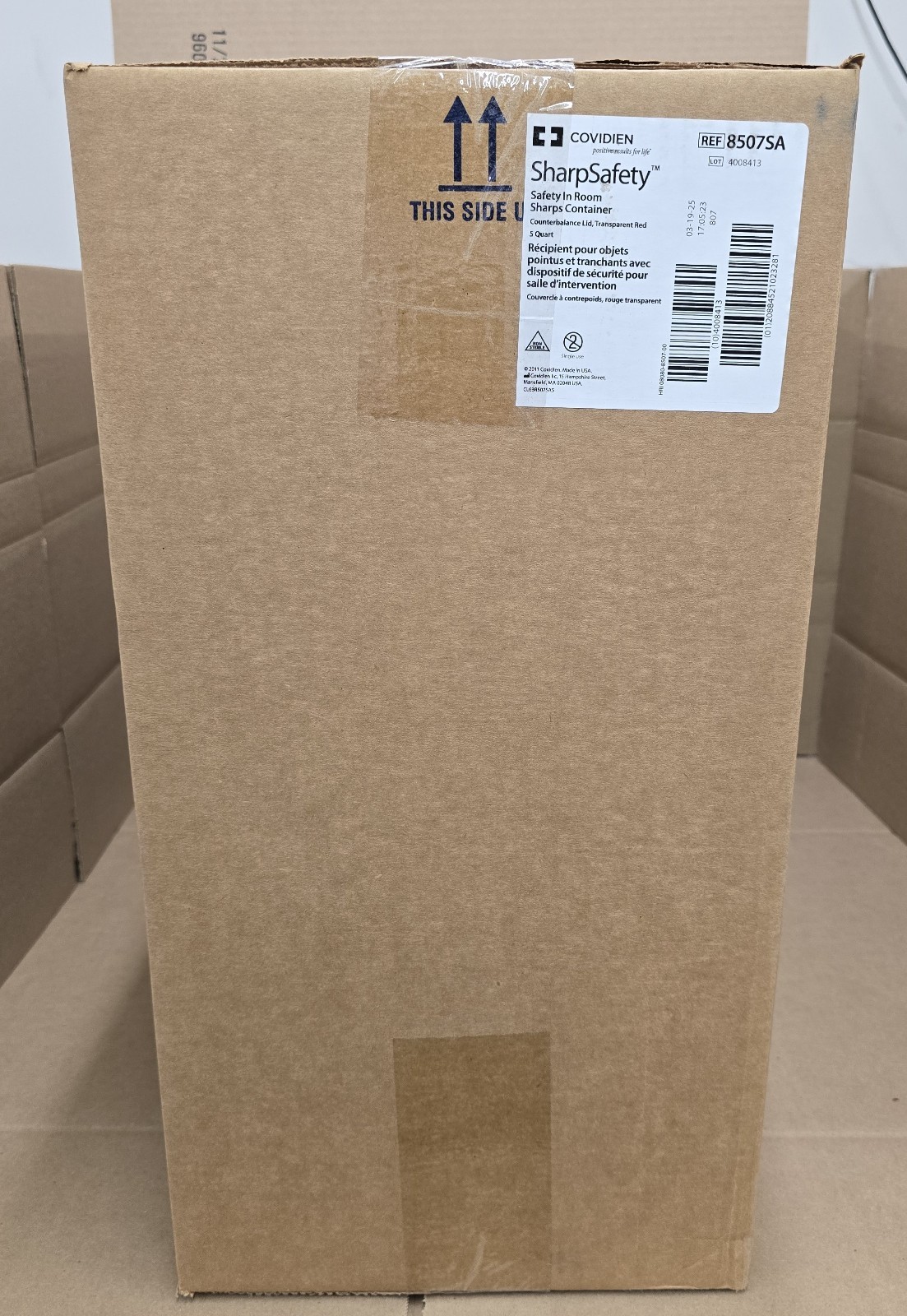 Case of 20 Covidien SharpSafety Sharps Container w/ Counterbalance Lid -8507SA