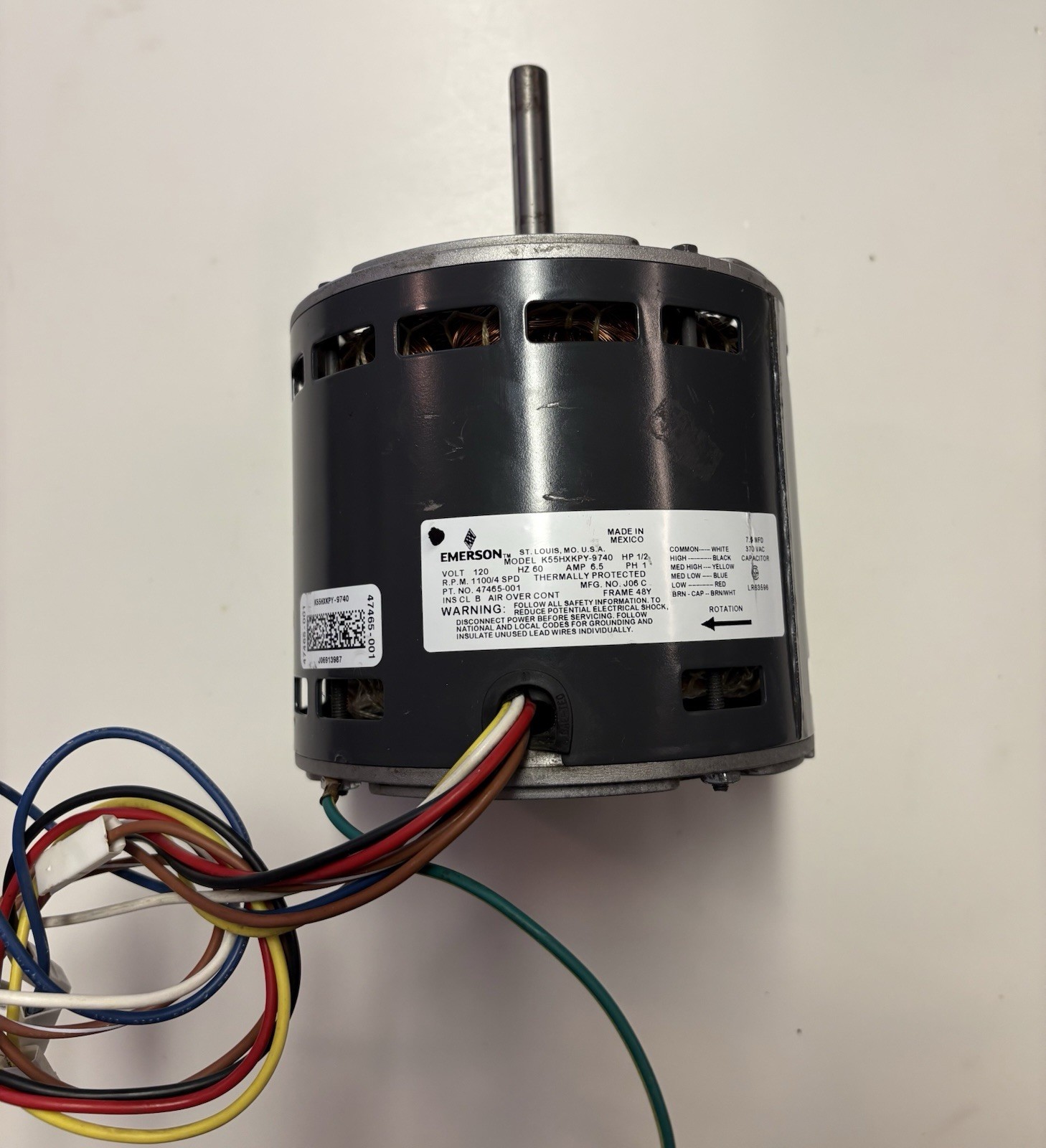 EMERSON K55HXKPY-9740 Blower Motor Lennox 47465-001 1/2HP 120V 1100RPM/4SPD EMERSON K55HXKPY-9740 Blower Motor Lennox 47465-001 1/2HP 120V 1100RPM/4SPD