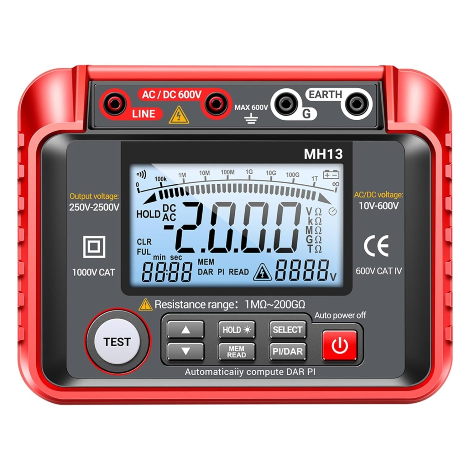 Durable Megohmmeter with High-Resolution LCD - Insulation Resistance Tester