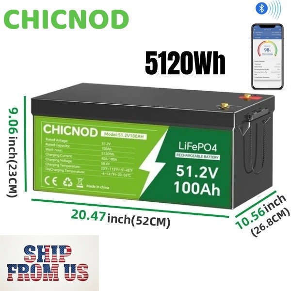 48V 100Ah 5120Wh LiFePO4 Lithium Battery RV/Golf BMS For Carts NEW