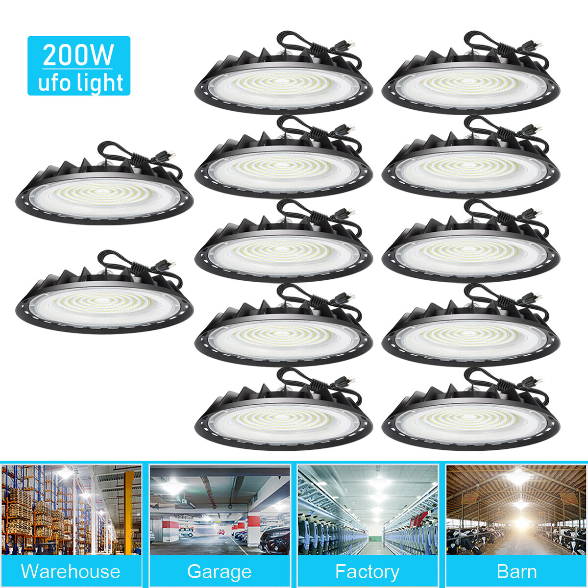 12Pcs UFO Led High Bay Light 200W Commercial Industrial Warehouse Factory Light