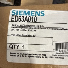 Siemens ED63A010 Circuit Breaker Sentron 10A 600VAC 3P, New picture