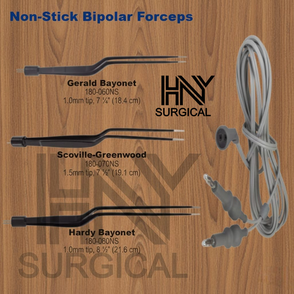 3 Pcs Set Non Stick Bayonet Bipolar Forceps Reusable with Silicon Cord US Type