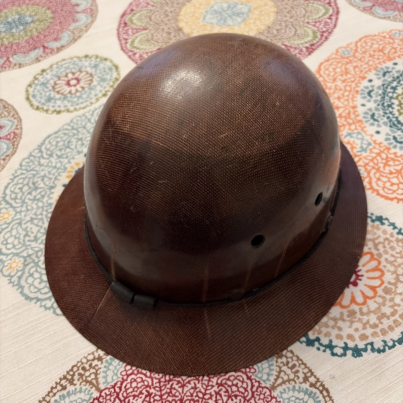 Vtg MSA Skullgard Full Brim Hard Hat Brown Phenolic Fiberglass Mining Safety Cap
