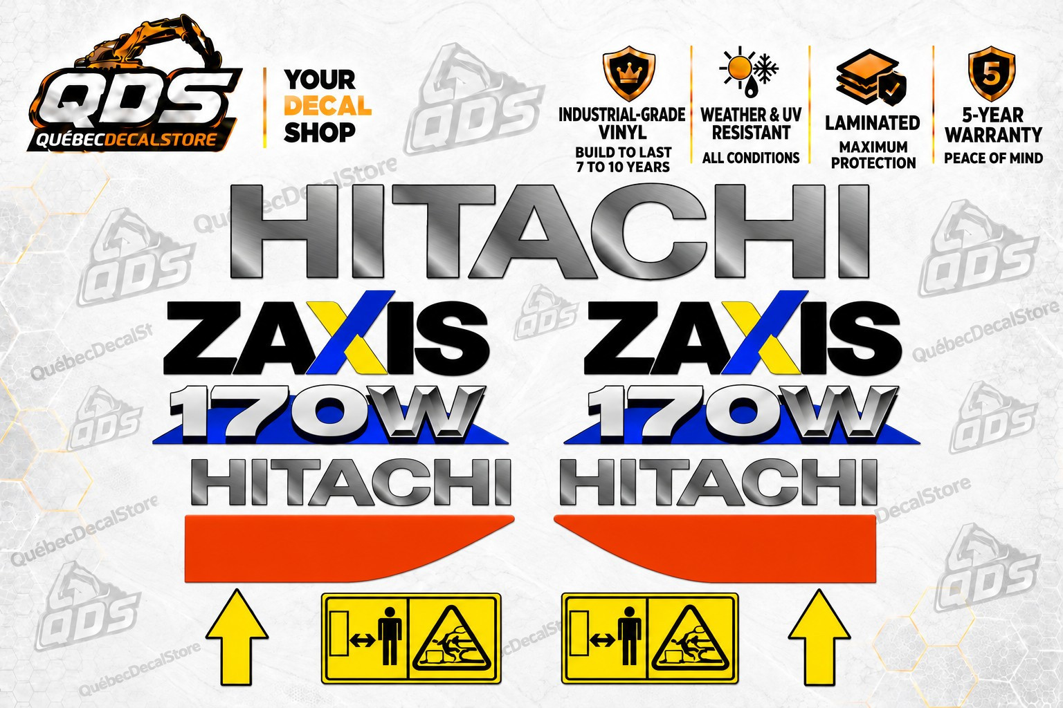 Fits Hitachi Zaxis 170W Wheeled Excavator Decal Kit Safety Laminated Vinyl