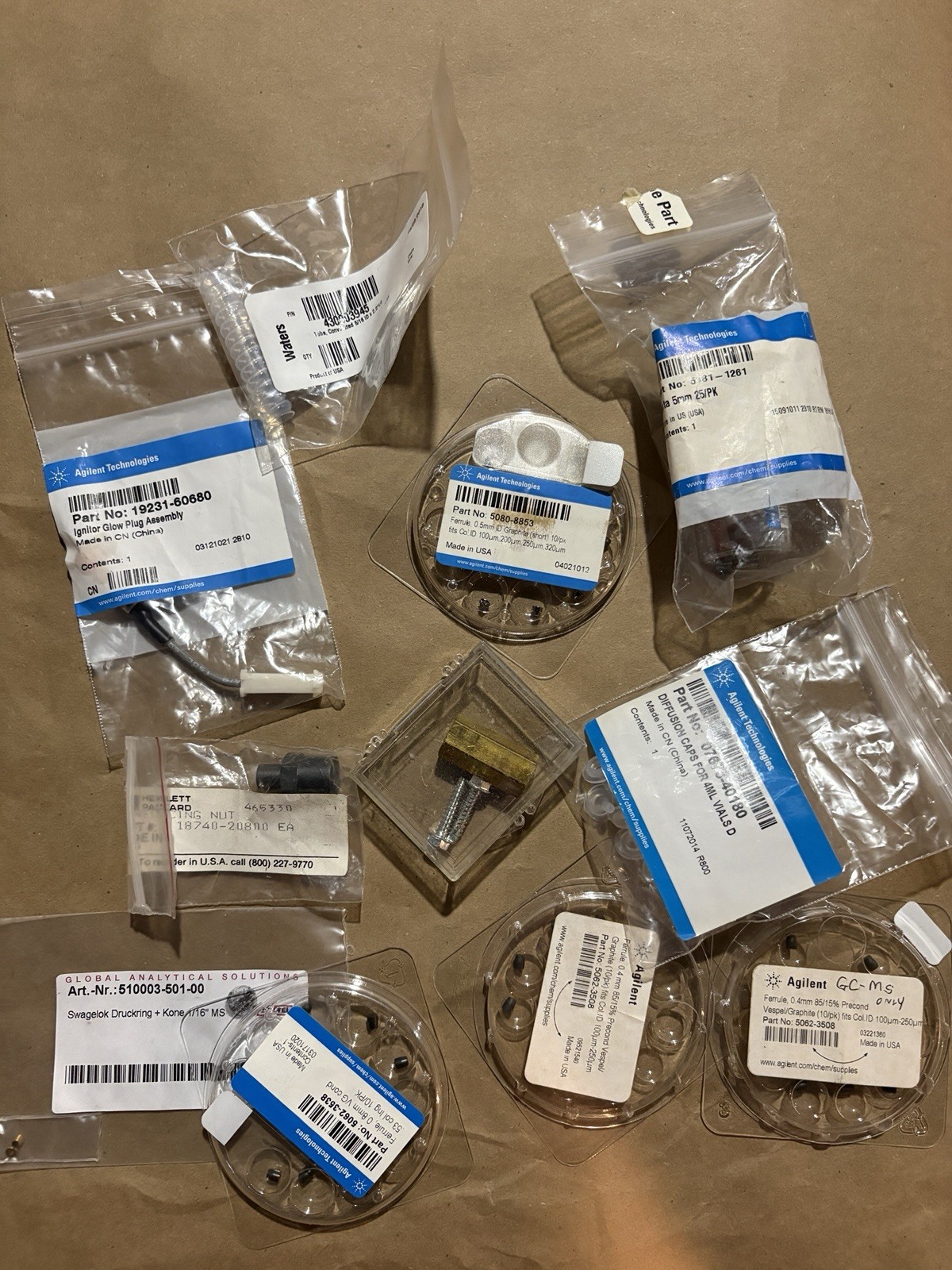 Agilent Waters GC-MS HPLC Lab Parts Lot Ferrules Septa Fittings NOS