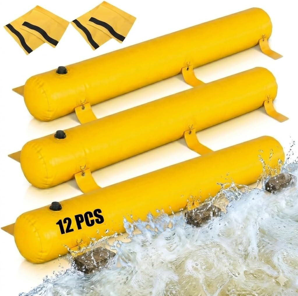 12Pack PVC Flood Barriers Bags, 72 X 14 Inch Inflatable Flood Barriers for Home
