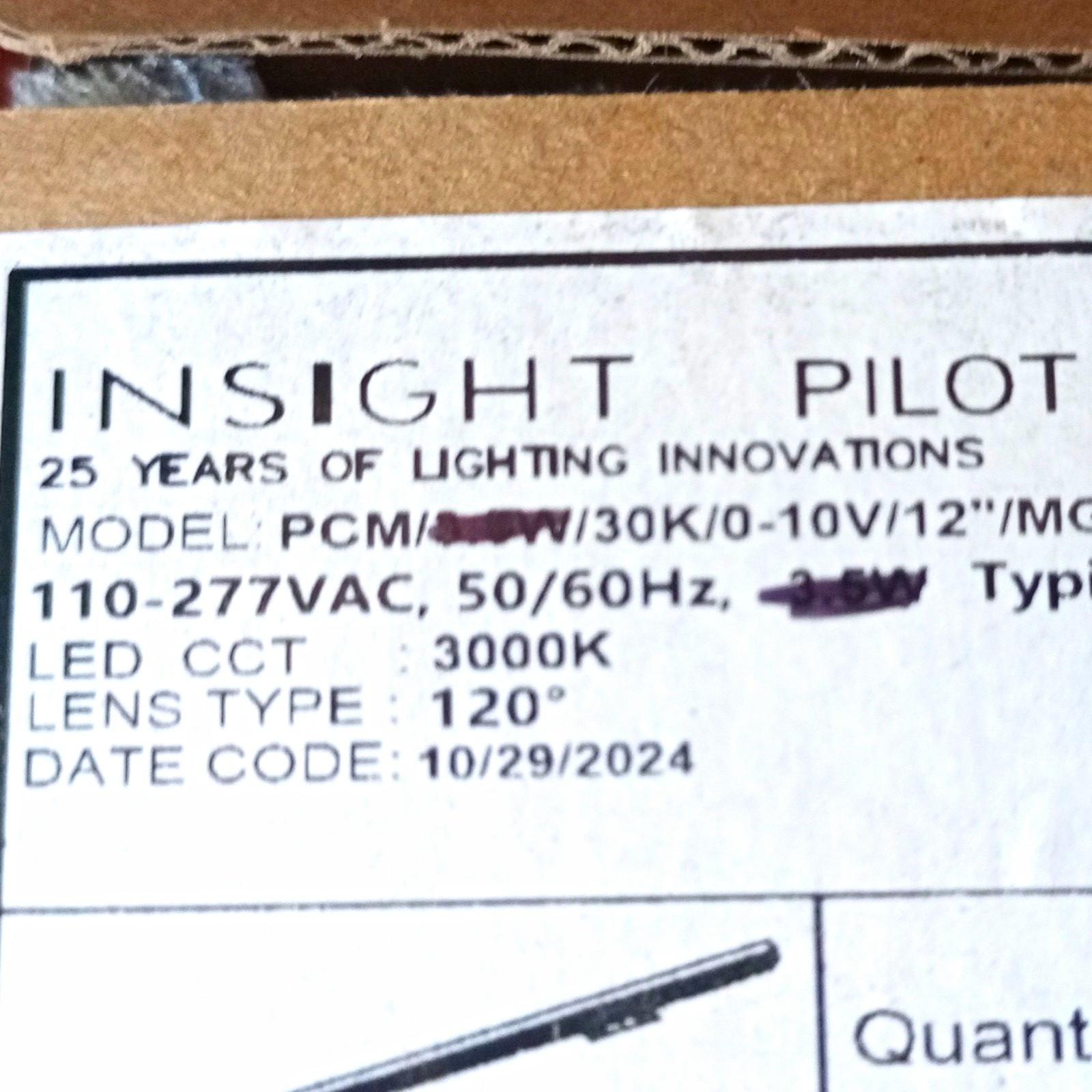 INSIGHT Pilot LED Industrial Lighting Fixture PCM-3.5W-35K-0-10V112\