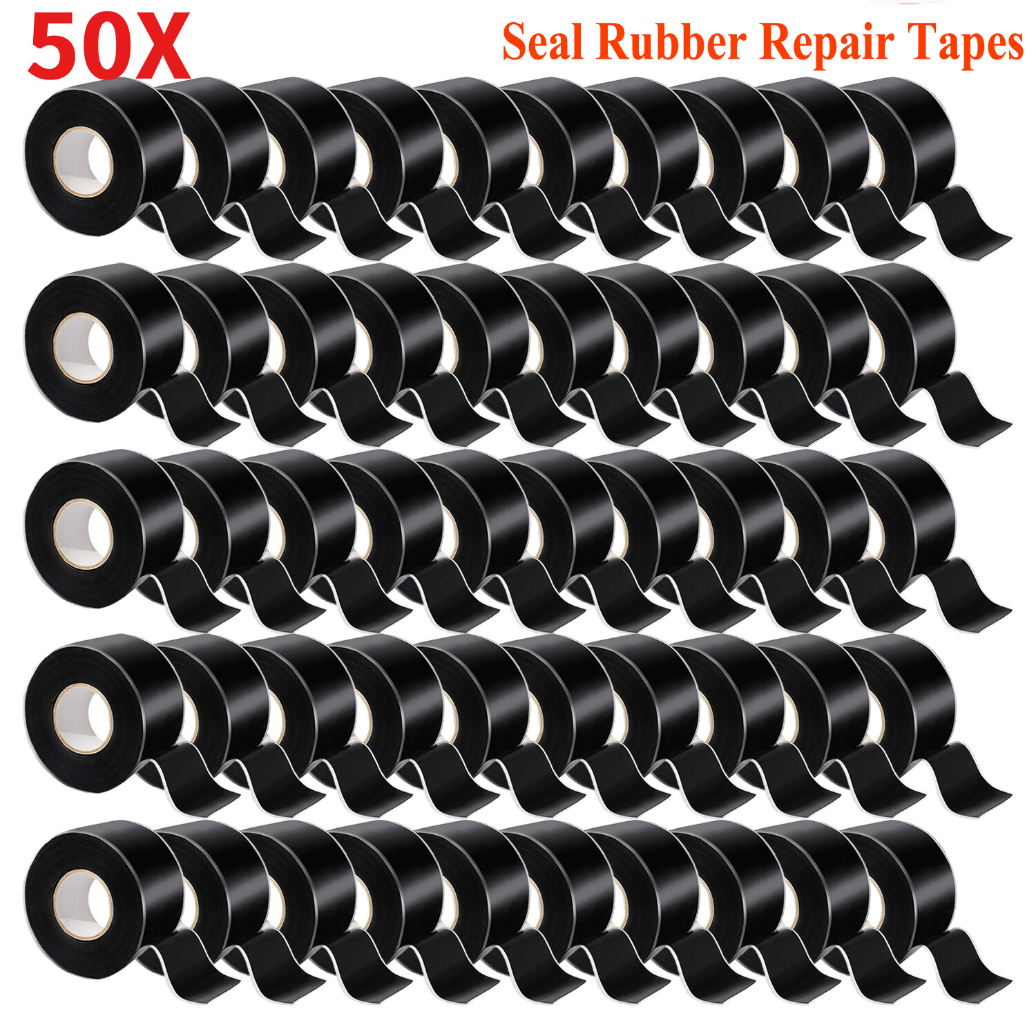 50pcs Black Rubber Silicone Repair Waterproof Adhesive Tape Rescue Self Fusing