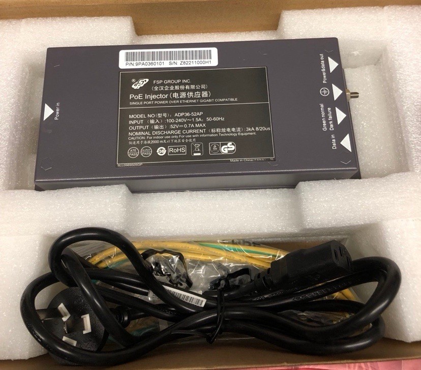 FSP POE Injector ADP36-52AP 52V 0.7A Single Port Power Over Ethernet- Indoor FSP POE Injector ADP36-52AP 52V 0.7A Single Port Power Over Ethernet- Indoor
