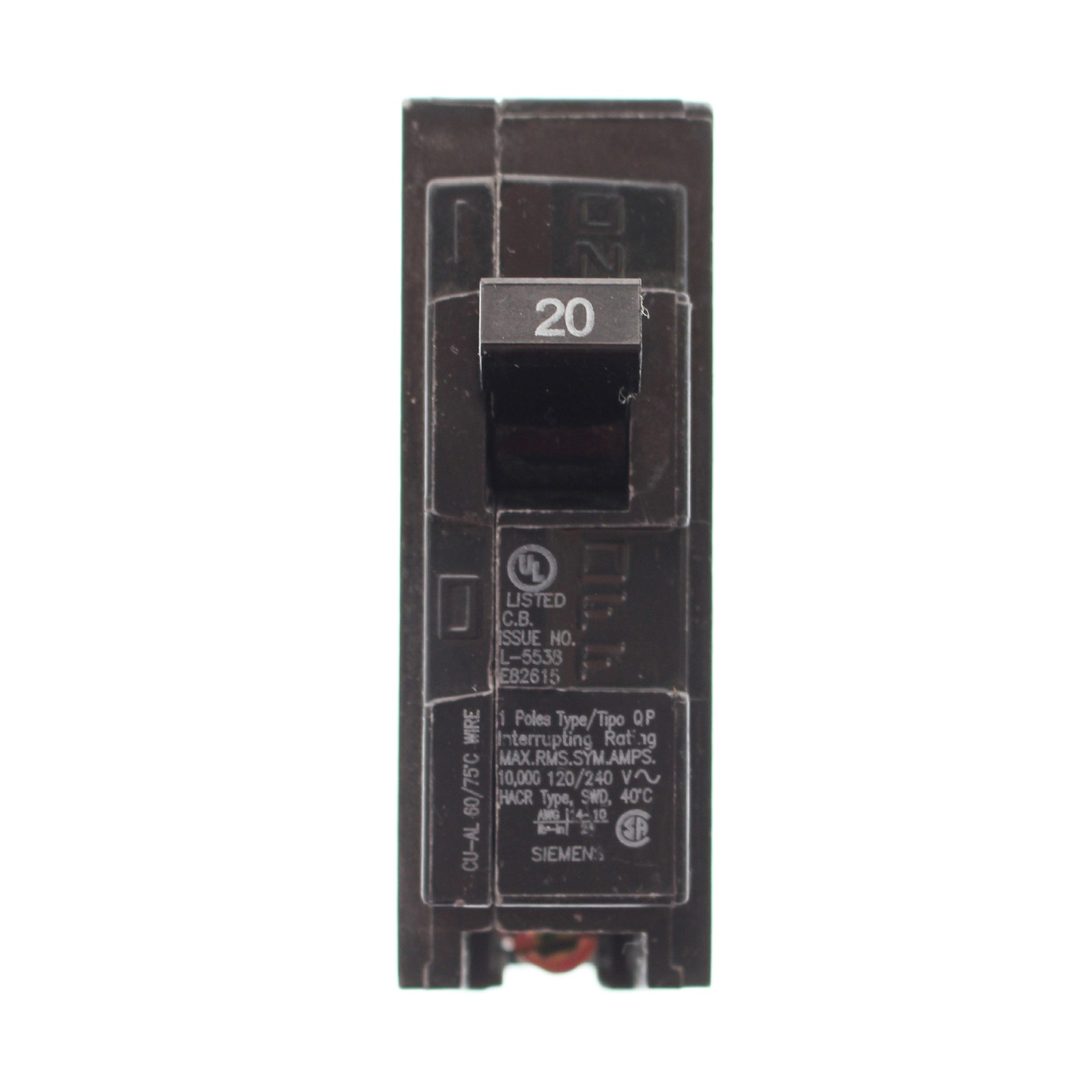 SIEMENS Q120 CIRCUIT BREAKER, 120/240-VOLT, 1-POLE, 20-AMP, TYPE QP SIEMENS Q120 CIRCUIT BREAKER, 120/240-VOLT, 1-POLE, 20-AMP, TYPE QP