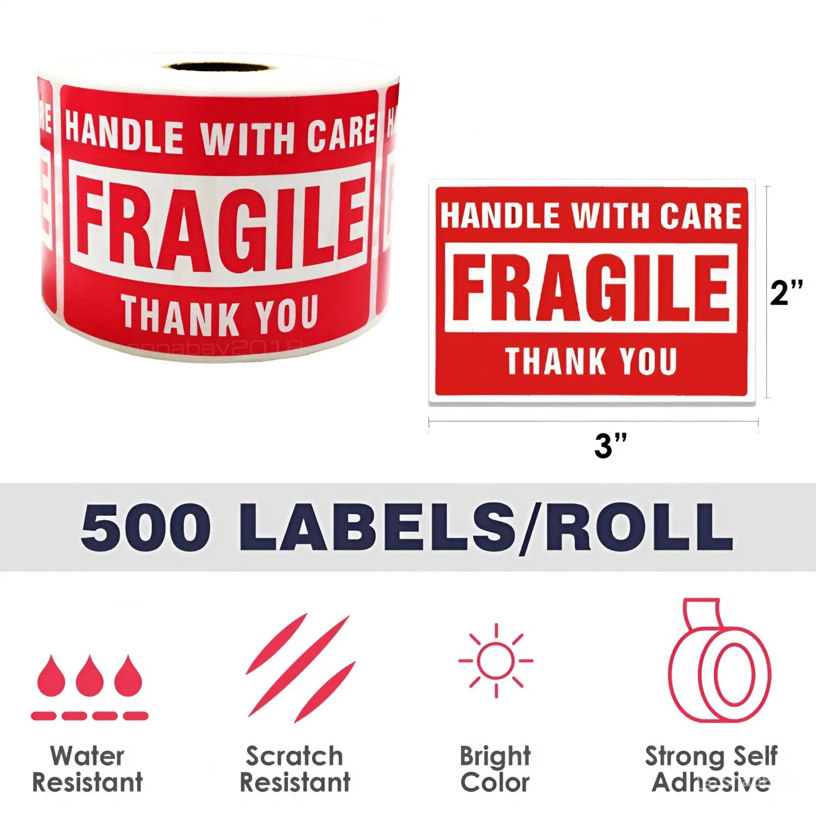 Fragile Stickers 1 Roll 500 2x3 Fragile Label Sticker Handle With Care Mailing