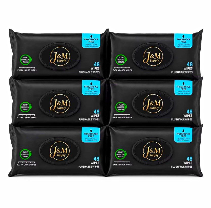 J&M Supply Flushable Cleaning Wipes Extra Large,  6-PACK Fragrance Free 48 Count