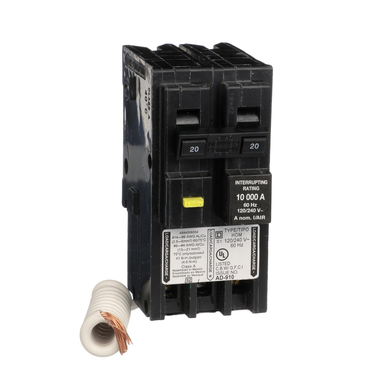 Square D HOM220GFIC Homeline 20A 2-Pole GFCI Circuit Breaker 120/240V Plug-In