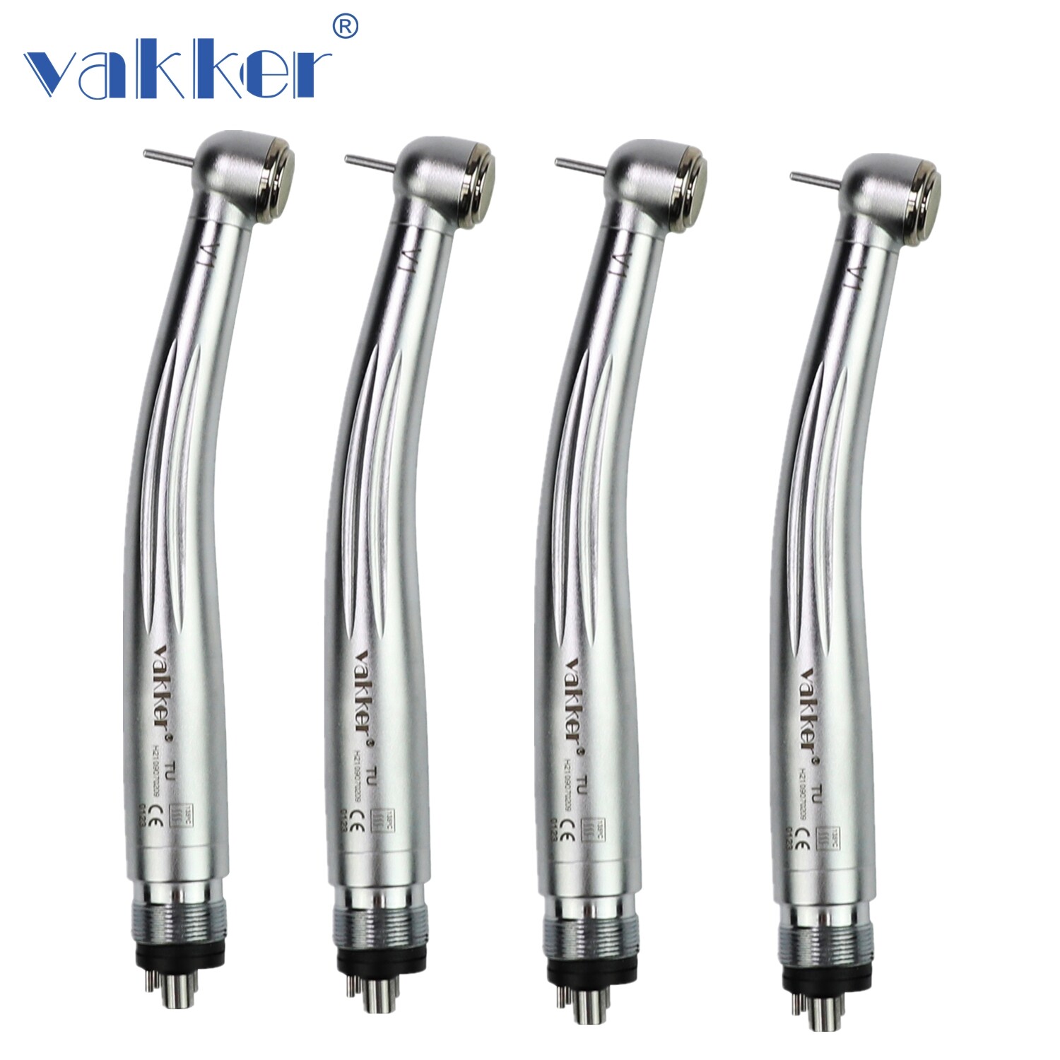 4PC Vakker V1-PLUS High Speed Turbine Handpiece 4 Hole Contra Angle Non-Optic
