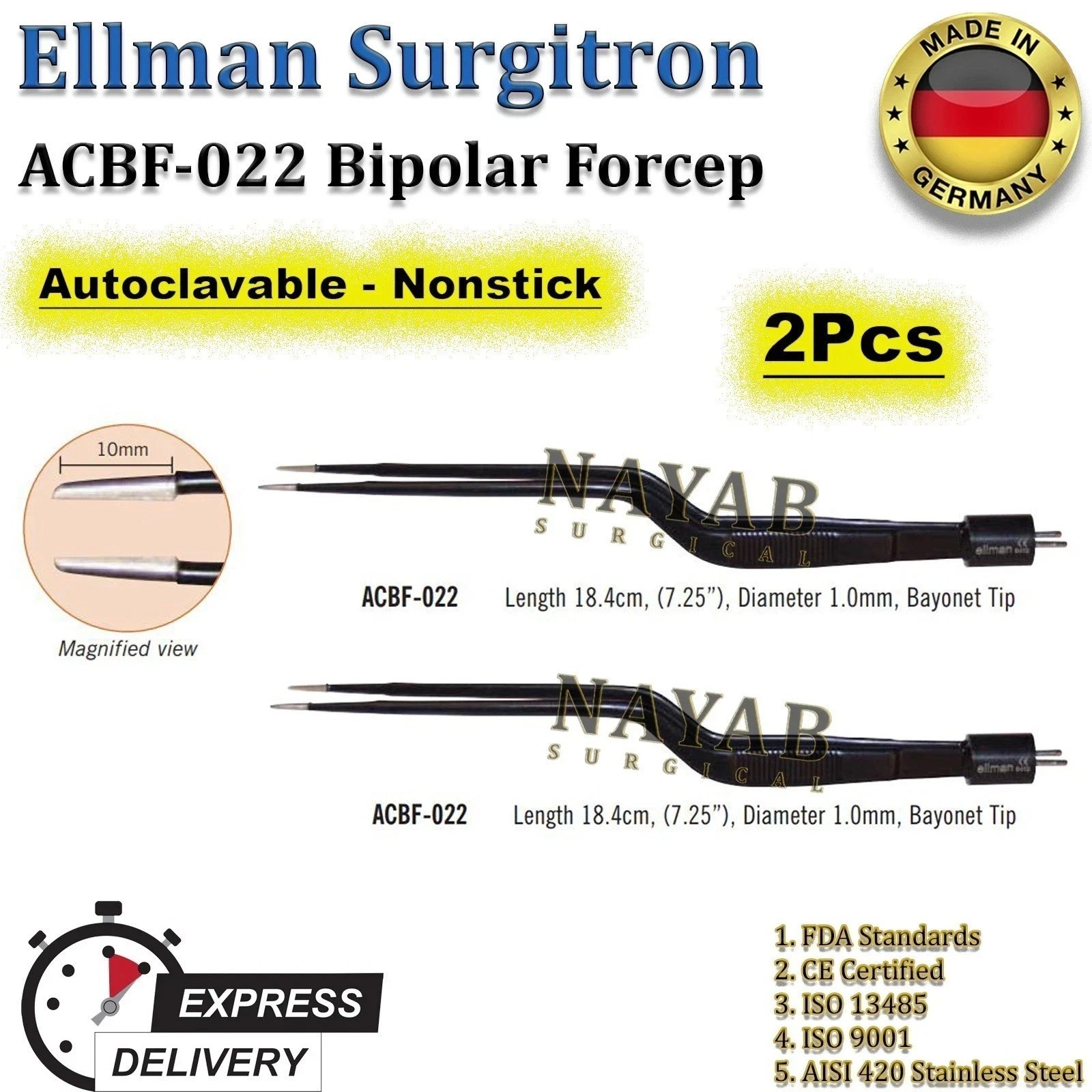 Ellman Surgitron ACBF-022 Bipolar Forceps Reusable-Autoclavable - Nonstick 2Pcs Ellman Surgitron ACBF-022 Bipolar Forceps Reusable-Autoclavable - Nonstick 2Pcs