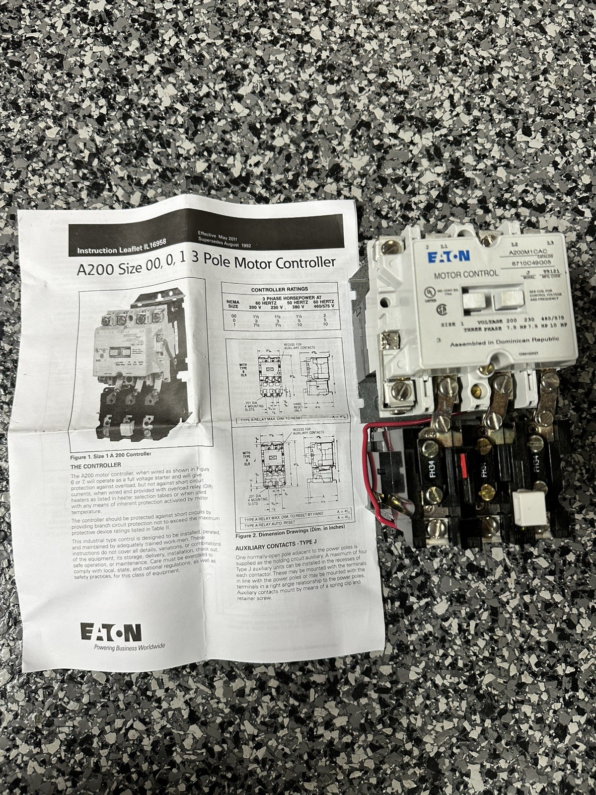 Eaton Cutler Hammer Non-Reversing Size 1 Motor Starter Nema #A200M1CACE Model J