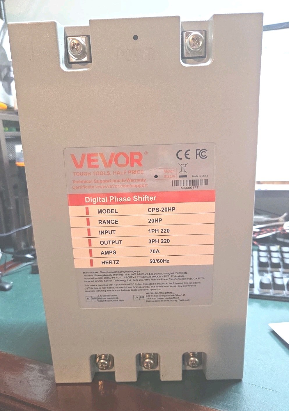 VEVOR CPS-20HP Digital Phase Converter 20HP 70A 220V 1PH to 3PH Open Box