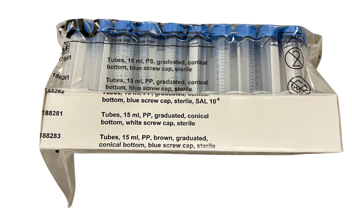Case of 500 Greiner BioOne CellStar 188261 15mL Conical Tubes, Sealed  *In-Date*