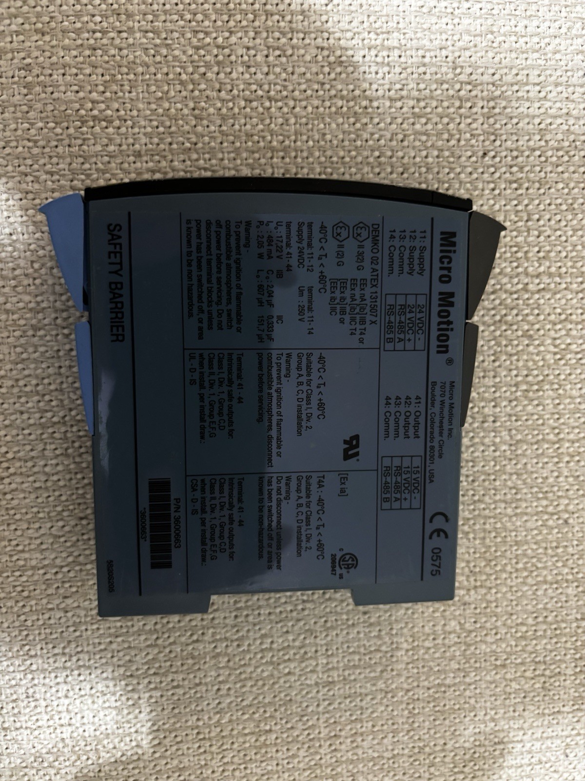 Used Micro Motion MVD Direct Connect Safety Barrier PN: 3600663 Used Micro Motion MVD Direct Connect Safety Barrier PN: 3600663