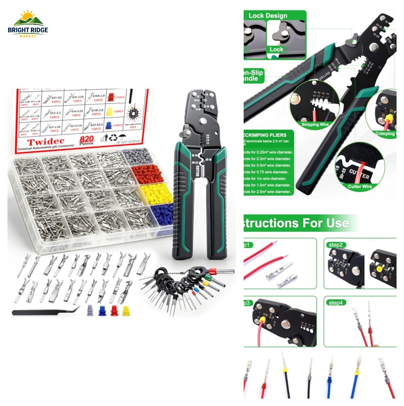 Twidec/820PCS Pin Connector Kit with Crimping Pliers,Car Electrical Wire Termina