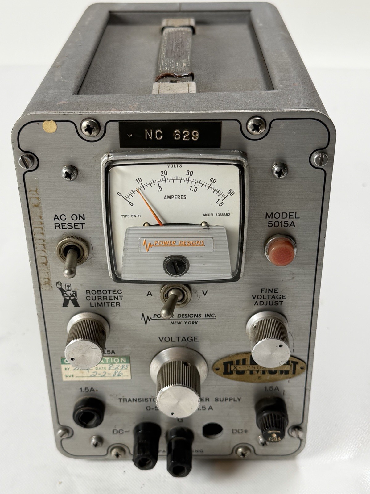 Dumont/Power Designs DW-91 NC 629 0-50V 1.5A DC Power Supply Vintage