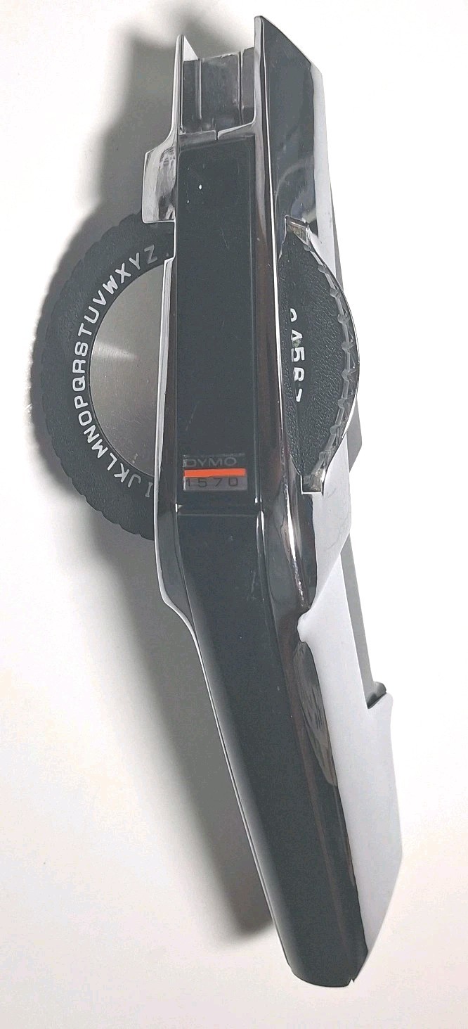 Vtg Dymo 1570 Heavy-Duty Chrome & Black Manual Embossing Label Maker Writer Vtg Dymo 1570 Heavy-Duty Chrome & Black Manual Embossing Label Maker Writer