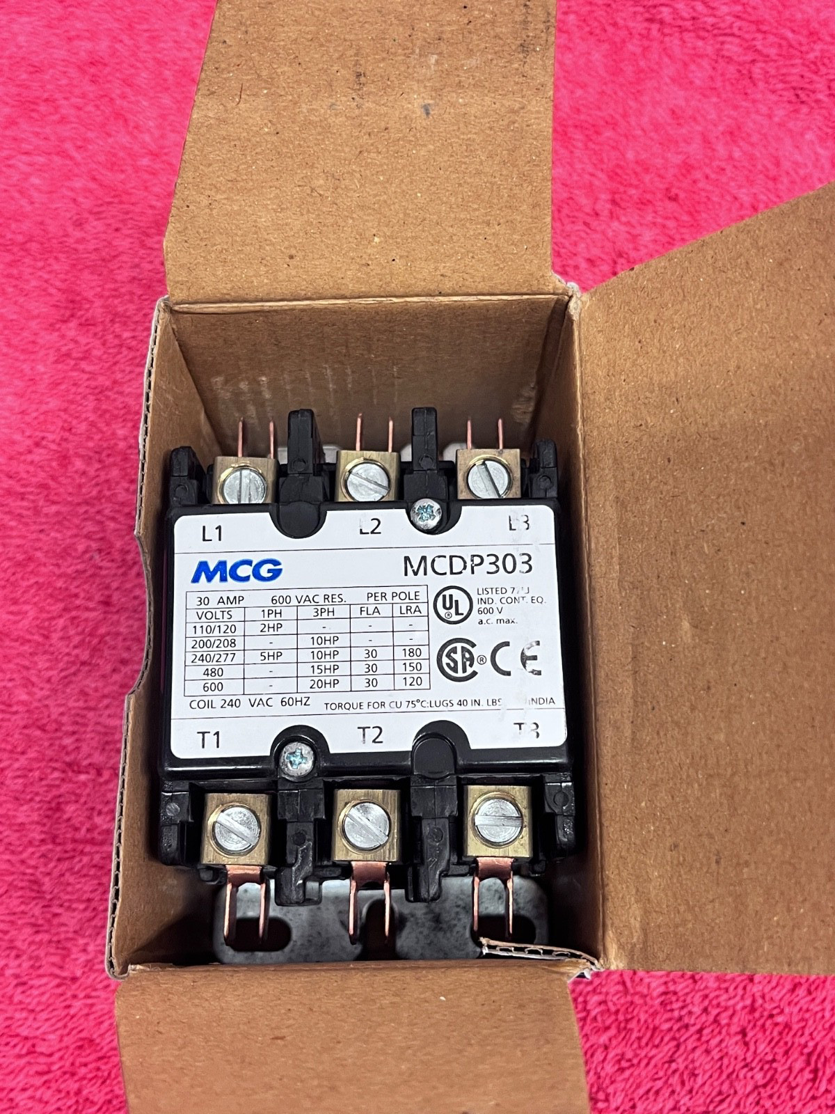 MCG 3 pole 30 Amp FL Res. 40 Definite Purpose Contactor MCDP303 U6 240v Coil DP3