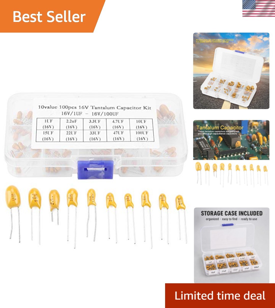 100pcs 16V Voltage 1uF-100uF Tantalum Capacitors Set Assorted Kit with Box fo... 100pcs 16V Voltage 1uF-100uF Tantalum Capacitors Set Assorted Kit with Box fo...