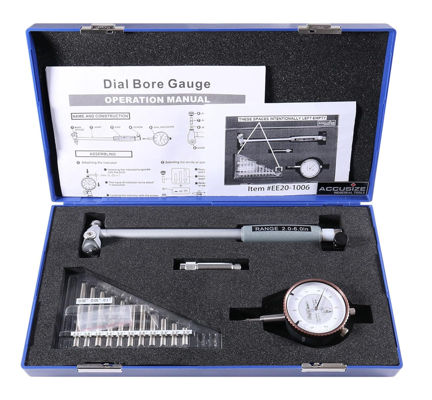 2-6 Inch by 0.0001\'\' Dial Bore Gauge Set, 6\'\' Stem Length, Ee20-1006