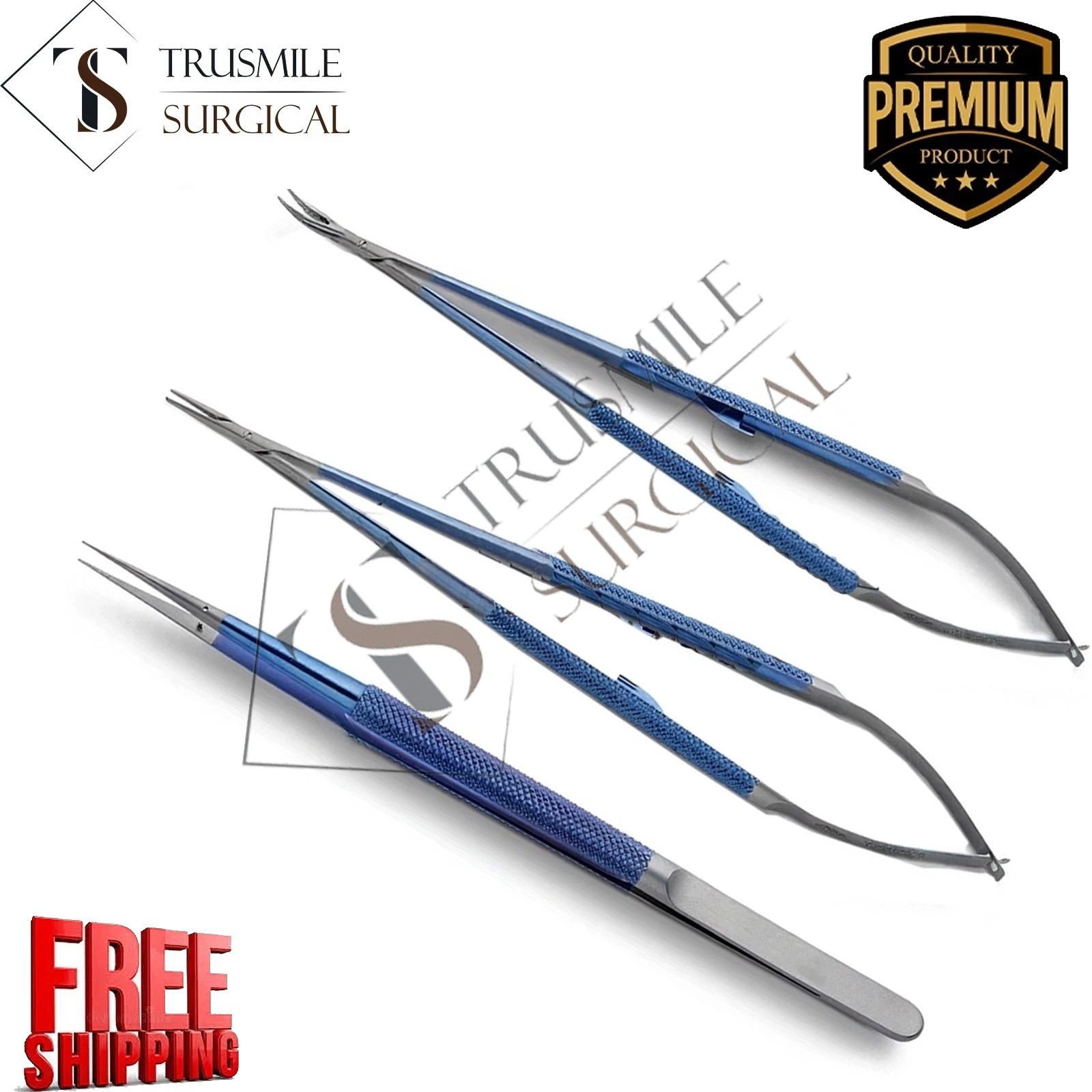 Share New 3pcs Titanium Needle Holder striaght+curved & Tying Forceps 8''