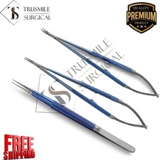 Share New 3pcs Titanium Needle Holder striaght+curved & Tying Forceps 8'' picture