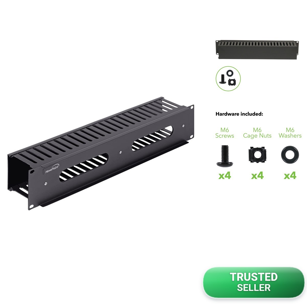 NavePoint 4601 2U Horizontal Cable Manager Duct Raceway for 19