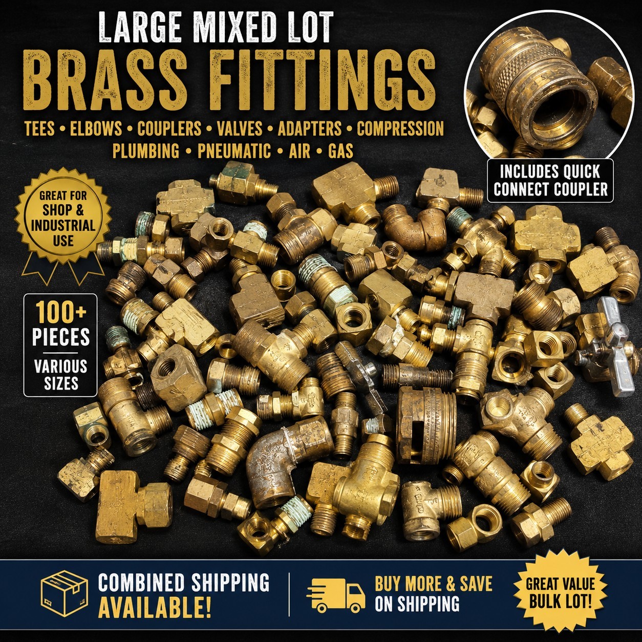 Large Mixed Lot Brass Pipe Fittings Valves Tees Elbows Adapters Compression Air Large Mixed Lot Brass Pipe Fittings Valves Tees Elbows Adapters Compression Air