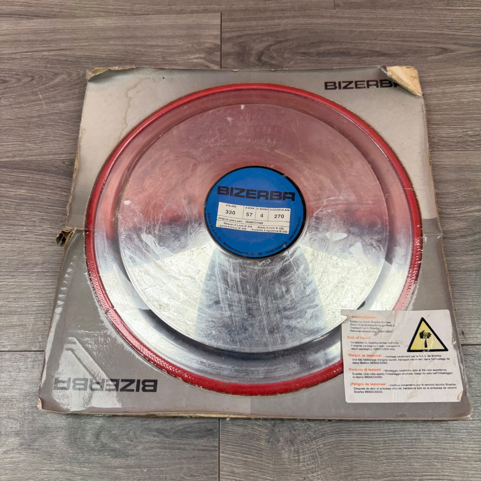 OEM NEW Bizerba 38080337000 330mm 13in Slicer Knife Blade 4-Hole 57mm Bore OEM NEW Bizerba 38080337000 330mm 13in Slicer Knife Blade 4-Hole 57mm Bore