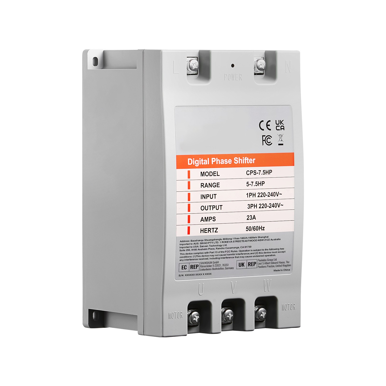 Uimoso 7.5HP Single 1 Phase to 3 Phase Converter Digital Phase Shifter 23A 220V